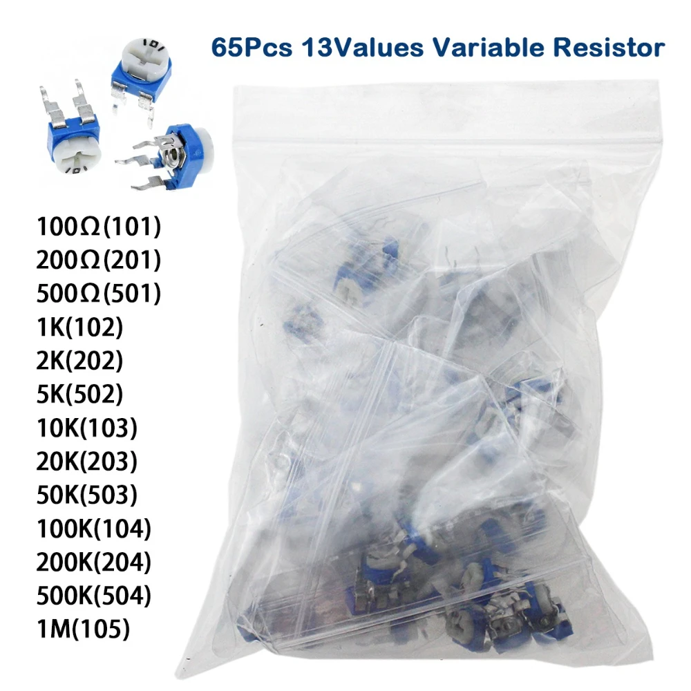 65 قطعة مقياس الجهد بالتشذيب RM065 مقاومة قابلة للتعديل 100R ~ 1M مقاييس الجهد 1K 5K 20K 50K 100K 500K 1M مقاومات متغيرة