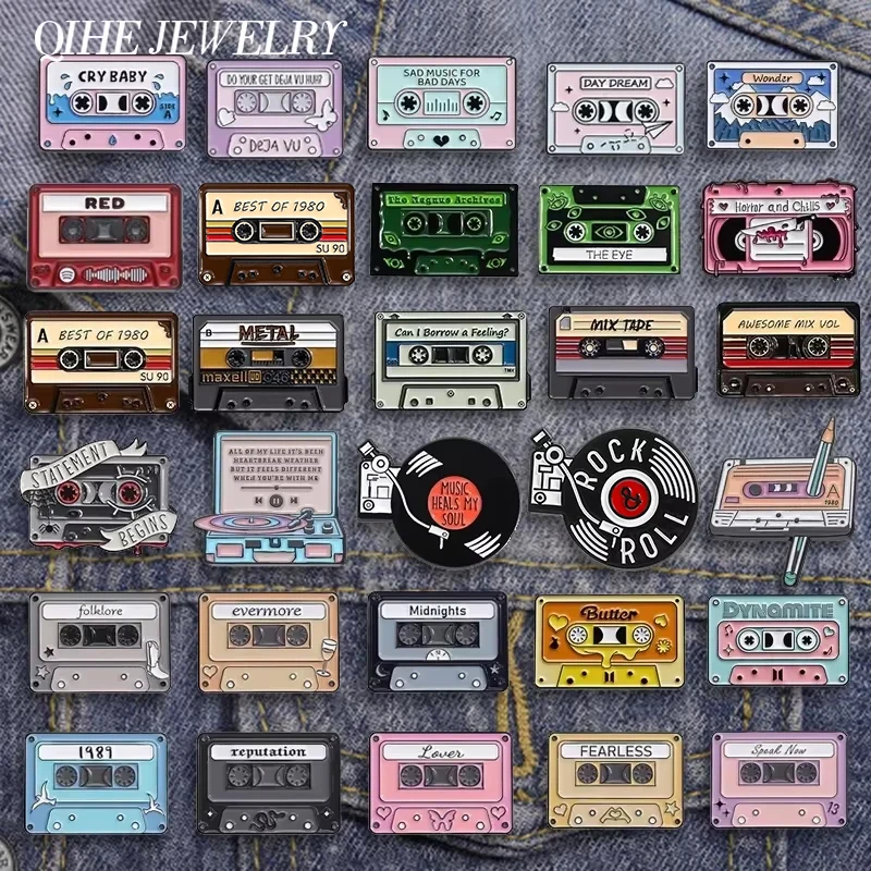 80s 90s Retro Music Cassette Tape Collection Enamel Pins Vintage Nostalgic CD Card Brooches Lapel Badge Jewelry Gift For Friends