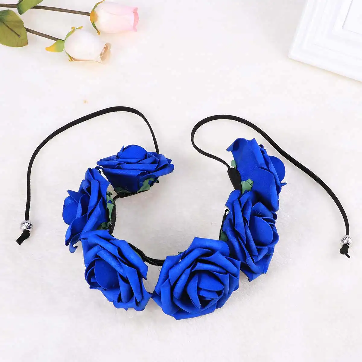 

6-Piece Dark Blue Foam Rose Hair Wreath Floral Crown for Wedding Mother Daughter Photoshoot Adjustable String Back Bridal Flower