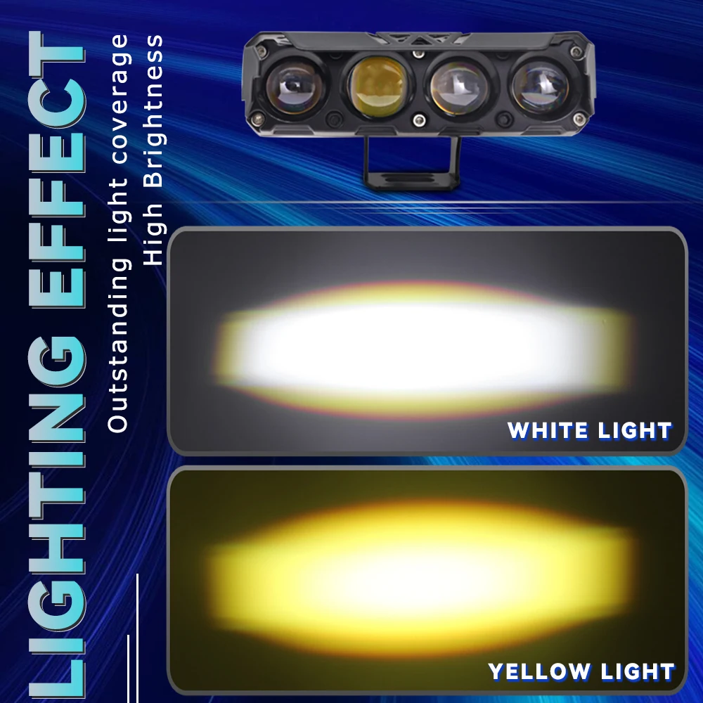 4 Lens V4 Dual Color Lights Motorcycle Spotlights Led Headlights Four Eye High And Low Beam Waterproof