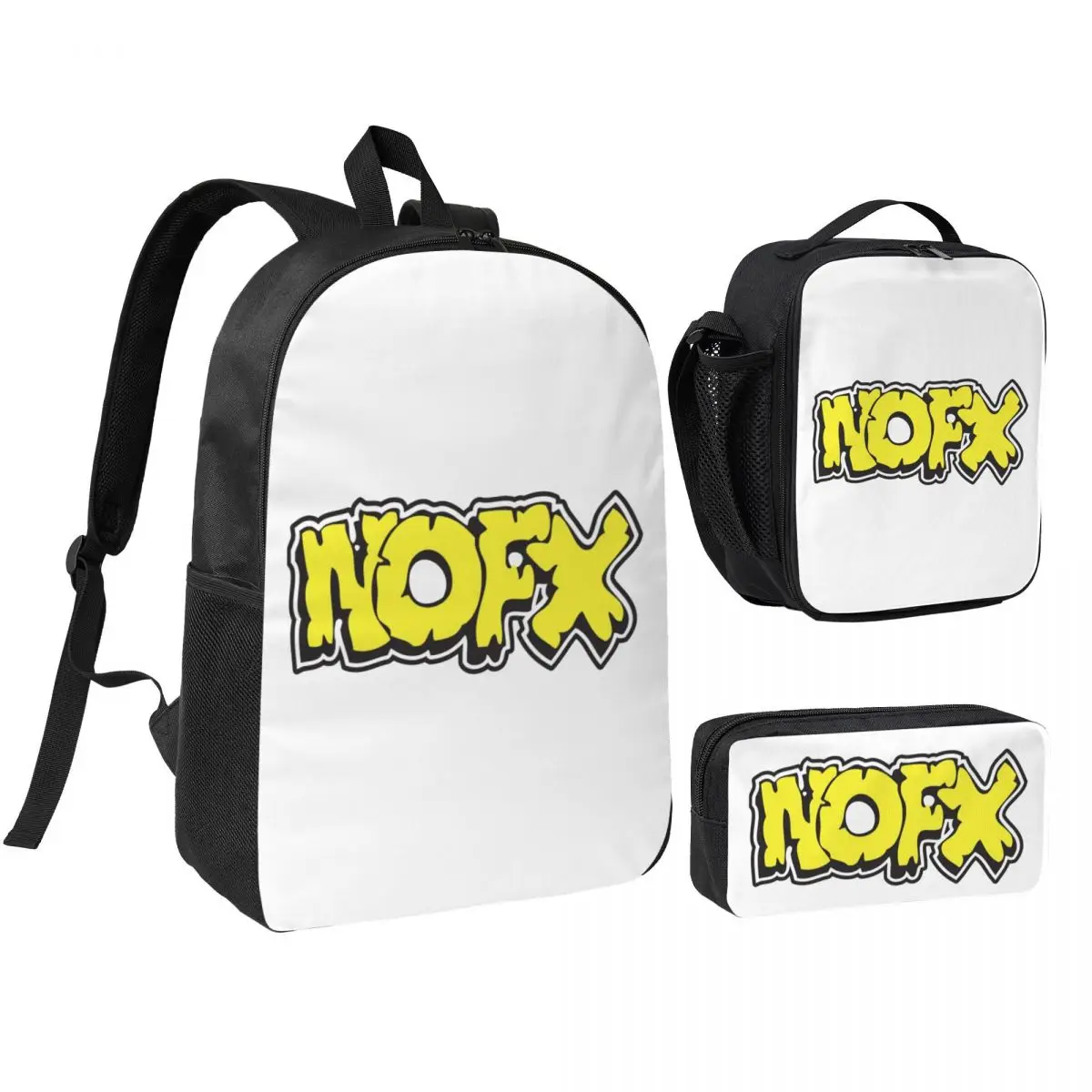 

Nofx Band Final Tour Skull Backpack Student BookBag School Bag Shoulder Bags 3ps Insulated Lunch Bag Pencil Case