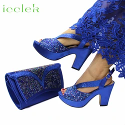 2024 High Quality Peep Toe Ladies Comfortable Heels Ladies Shoes Matching Bag Set in Royal Blue For Party