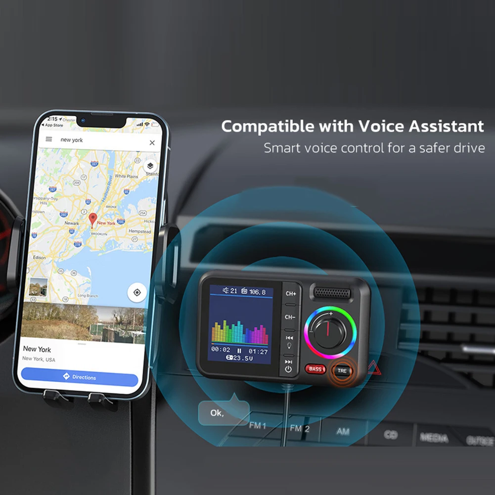 Colorful Led Backlight Car Accessory Hands-free Car MP3 Player Black Wireless FM Transmitter Large Color Display 12-24V Voltage