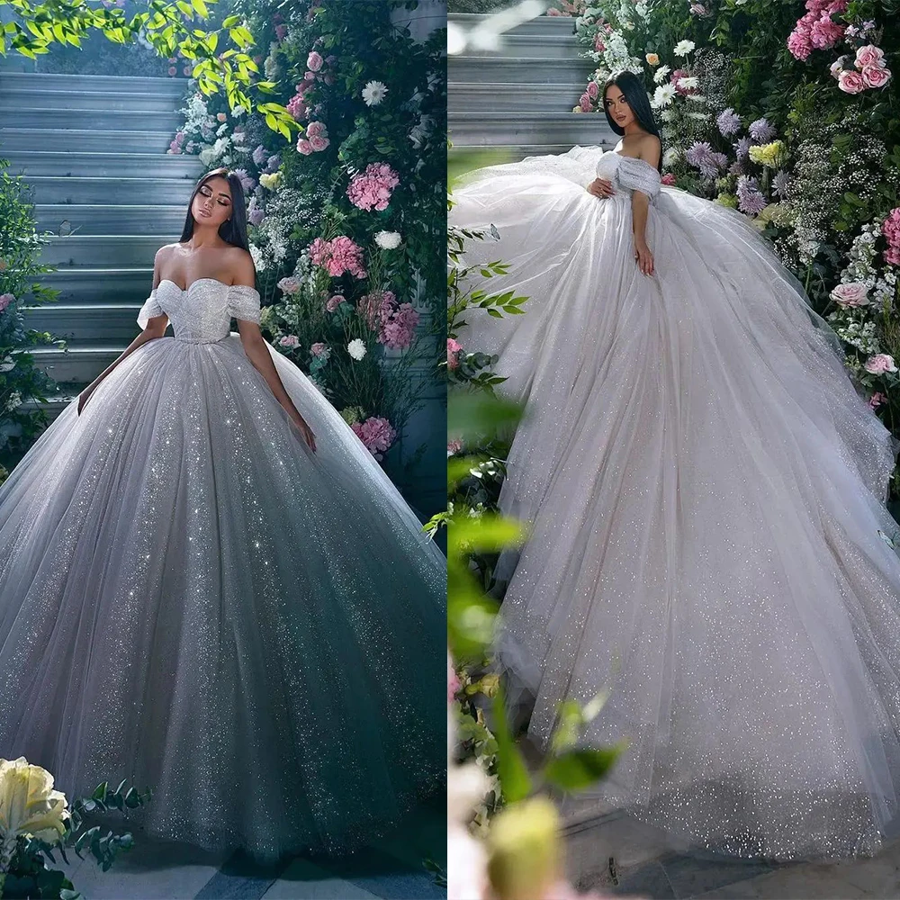 

Illusion Ball Gown Wedding Dress For Women Sequins Sweetheart Neck Bridal Gown Skirt Sleeveless Sweep Train Off-Shoulder Dresses