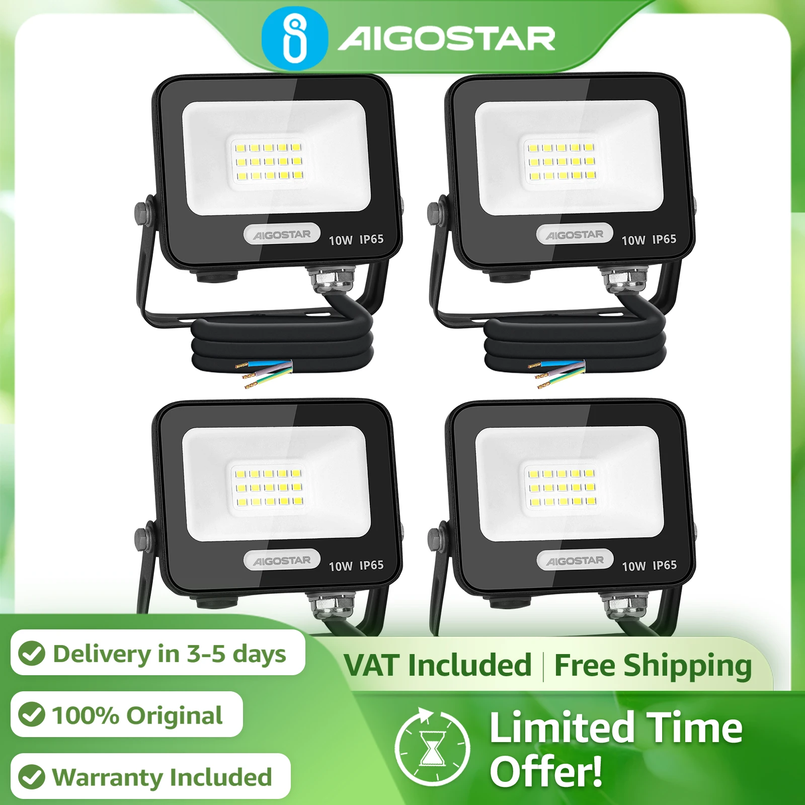 Proyector LED Aigostar 10W/20W/30W/50W/70W IP65 |     Luz Fría 6500K para Garaje, Jardín, Patio