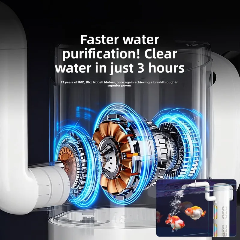 4-in-1 Aquarium Internal Filter,Semi-Transparent Window Submersible Pump,Quiet Filtration Oxygenation Circulation for Small Tank