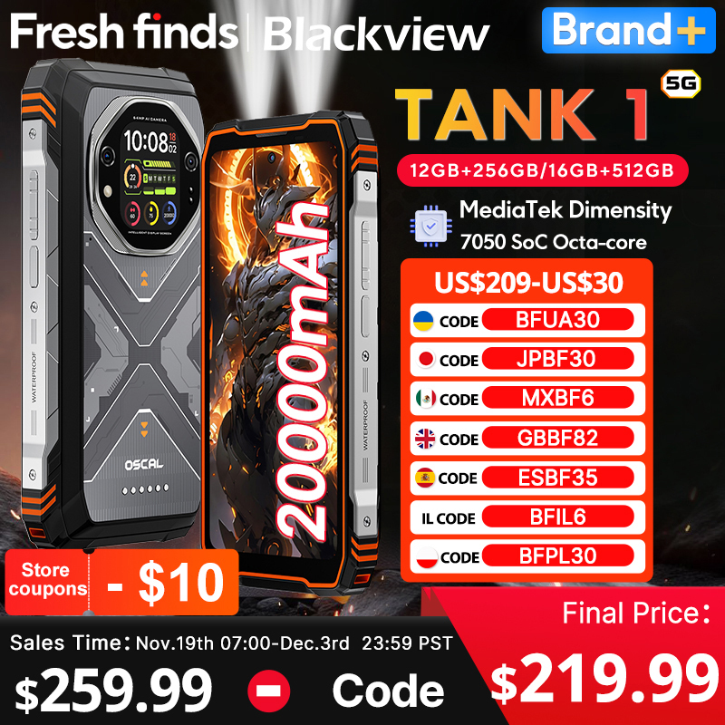  Blackview Oscal TANK 1 Rugged SmartPhone 5G MediaTek Dimensity 7050 6.78" 2.4K 120Hz Display 20000mAh NFC 64MP 
