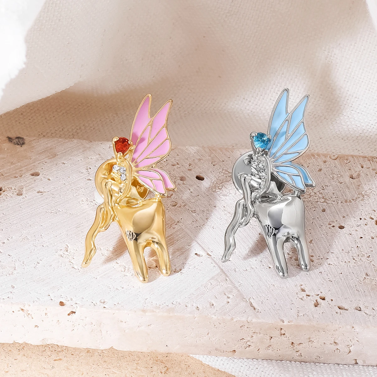 Catuni Dental Tooth Medical Pin Brooch Fairy Butterfly Crystal Bag Lapel Badge Girly Jewelry Gift for Dentist Nurse Doctor