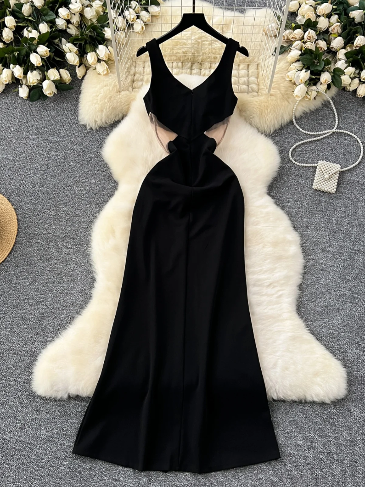 Ele เซ็กซี่ดูผ่าน Me Splice Fi-tail Dr ผู้หญิง High-end Faion ชุดราตรีเกาหลี Sle เดินทาง Dr