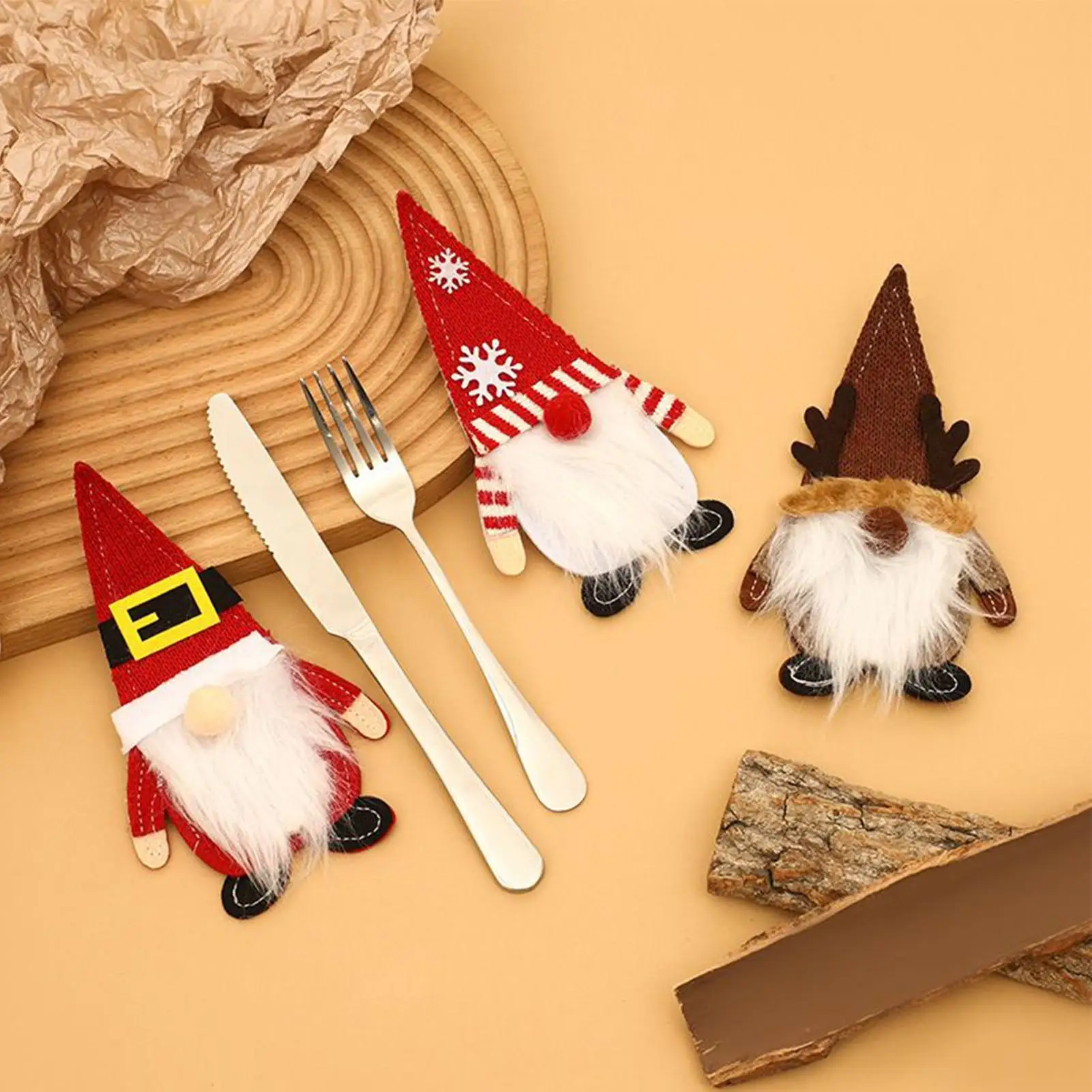 Festive Felt Gnomes Utensil Holder Organizer Cutlery Storage Pouch for Christmas Dinner Table Setting Holiday Party Decoration