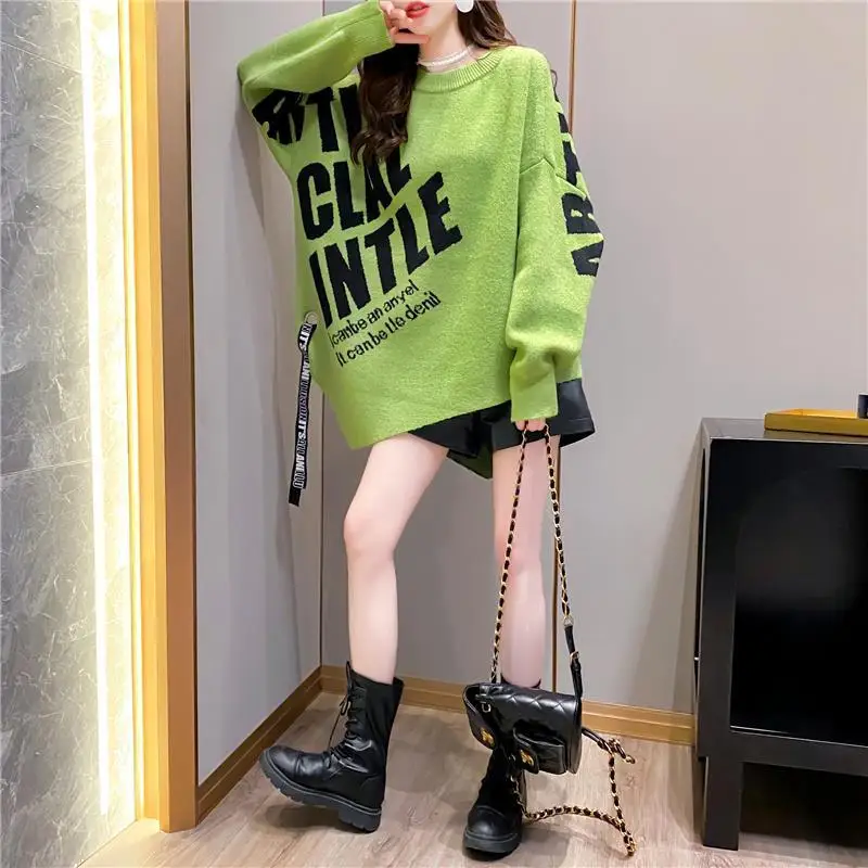 2023 Autumn/Winter Korean Edition New Irregular Mid Length Sweater Women's Fashion Knitwear Loose and Lazy Style Coat Trend