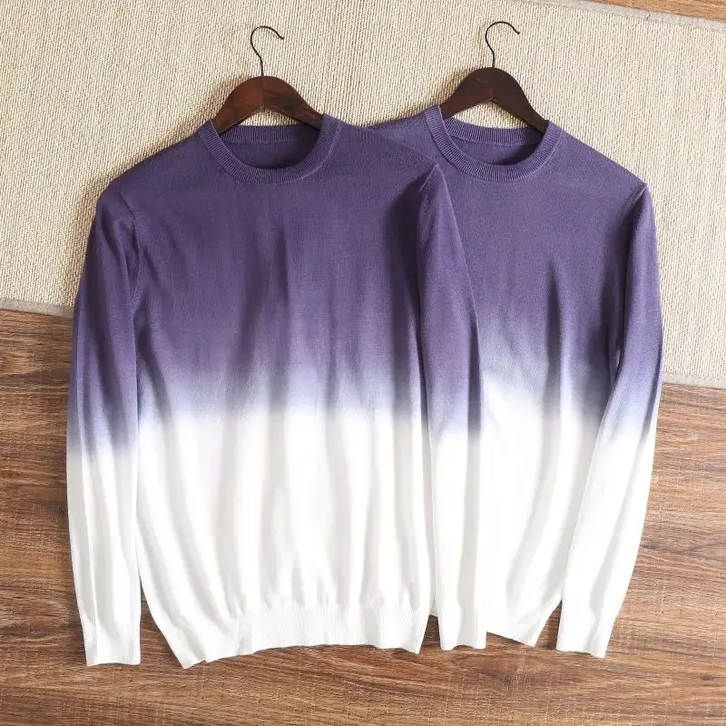 

Men's Slim Fit adient Knitwear round Ne Thin Base Layer Sweater Autumn Long Sve Overhead Faion Casual Youthful Sle