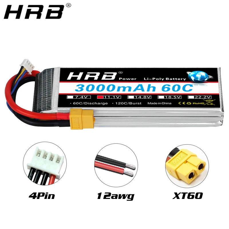 HRB 1PCS 3000mah 3300mah Lipo 2S 3S 4S 6S 5S Battery 7.4V 11.1V 14.8V 22.2V 18.5V Lipo 50C 60C XT60 T for RC Car Drone Airplane