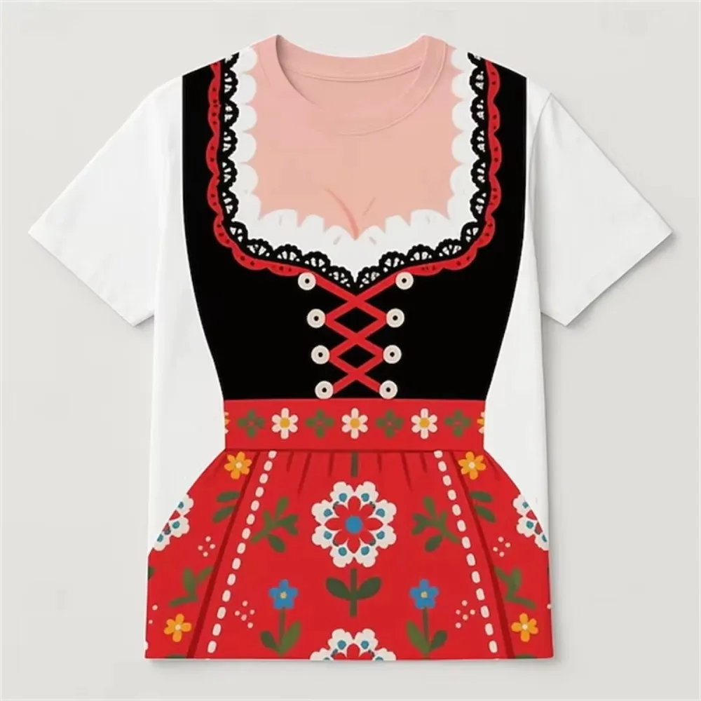 Camiseta com estampa 3D de vestido de empregada doméstica bávara para o festival de cerveja alemão, para homens e mulheres, respirável, de secagem ráp