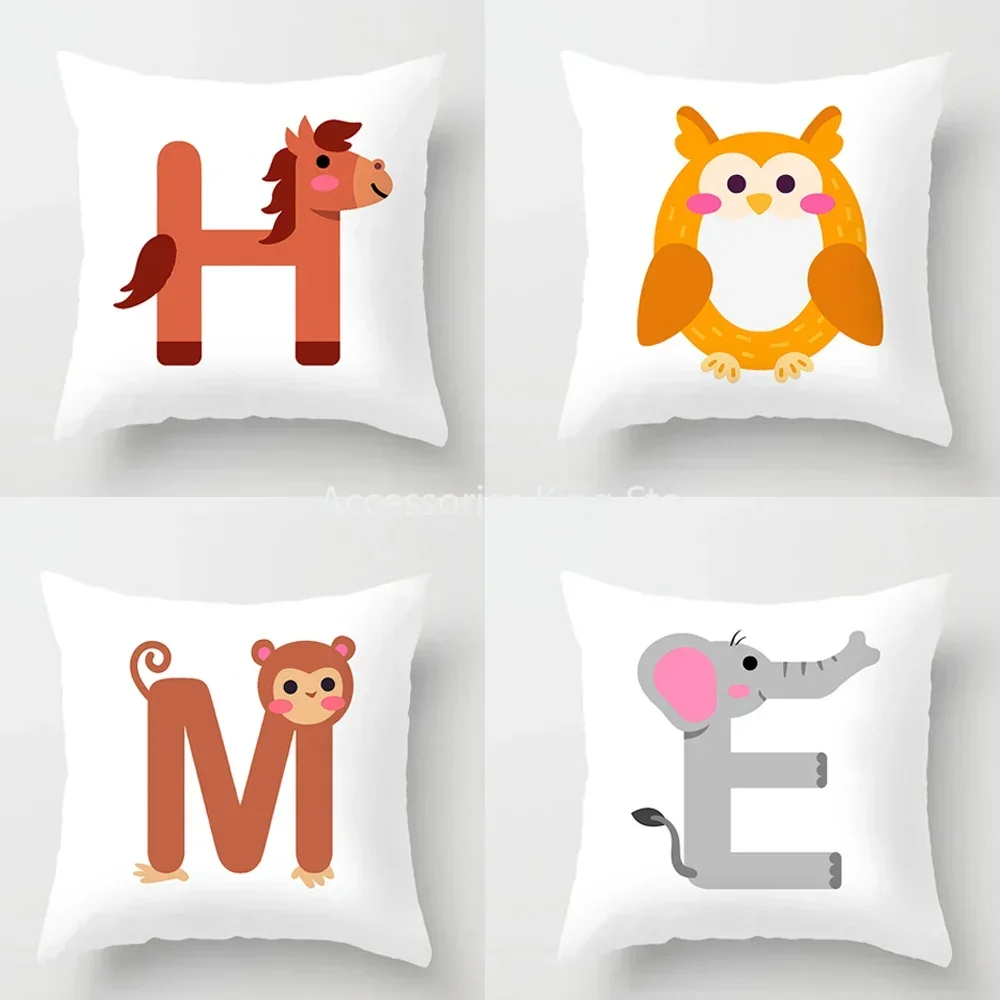 

45x45cm Animal 26 English Letters Alphabet Cushion Case Cover White Pillowcases Children Gift Pillow Case Home Garden Sofa