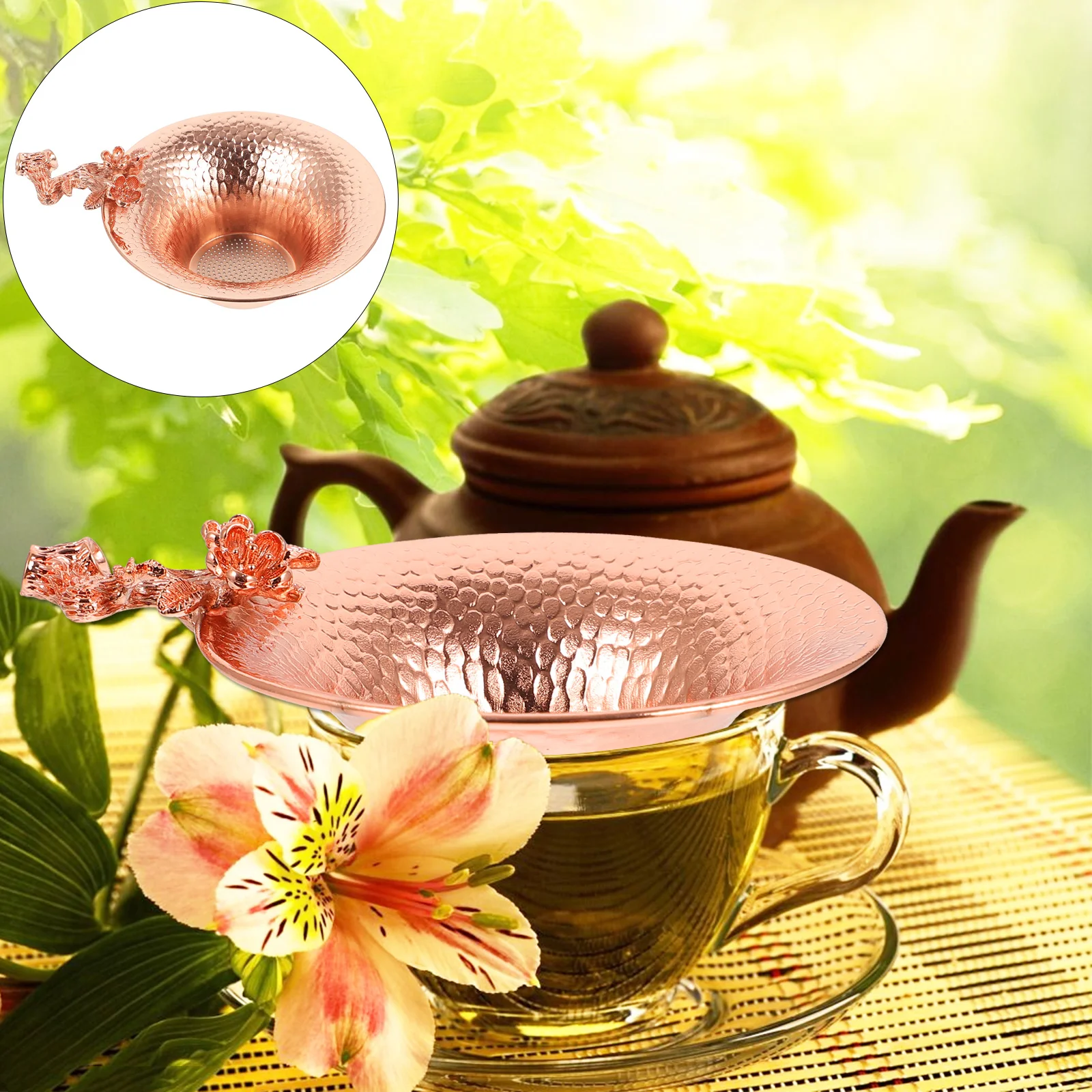 

1Pcs Premium Copper Tea Strainer Plum Blossom Design Heat Resistant Chinese Teaware Supply Tea Strainer