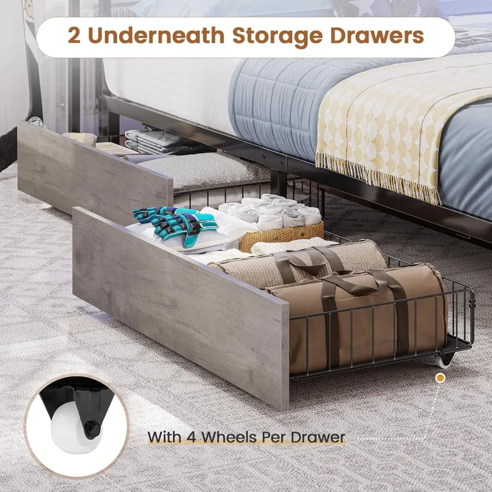 Tempat Tidur Sudut Twin XL dengan Rak Buku Penyimpanan, Tempat Tidur Siang Ukuran Twin XL dengan 2 Laci Penyimpanan di Bawah, Unit Tempat Tidur Anak