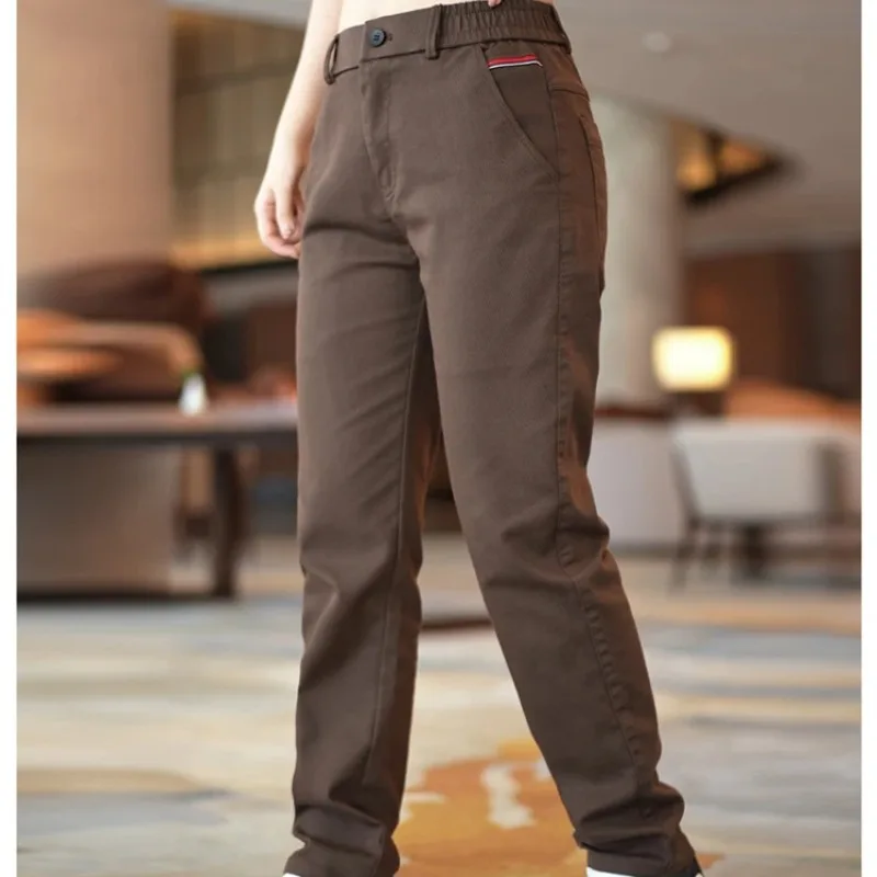 Spring Autumn Men's Pockets Letter Embroidered Button Zipper High Waisted Solid Casual Small Foot Sports Trousers Vintage Pants