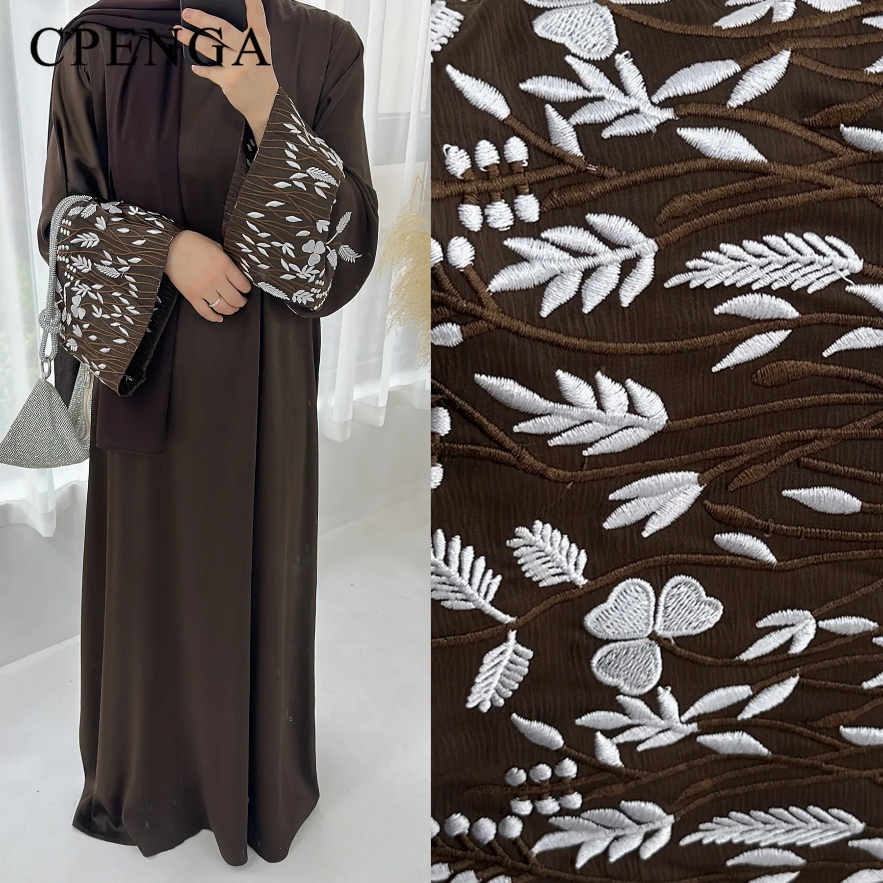 2024 Embroidery Kimono Muslim Robe Syari Female Full Length Muslim Outerwear caftan Black Abaya Saudi Arabia dress for women