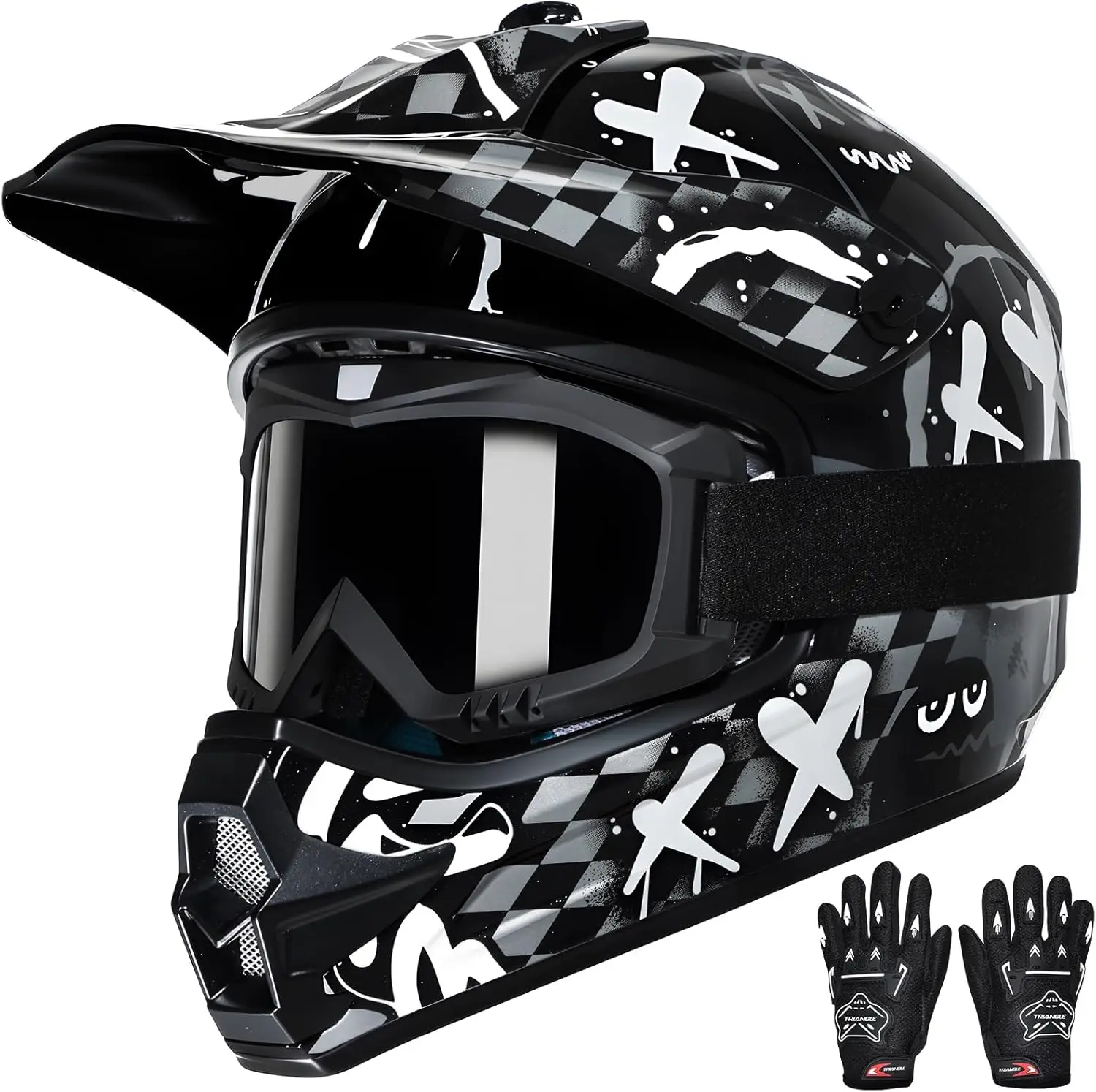 

Youth Full Face Dirt Bike Helmet with Goggle & Gloves DOT Approved Motocross Helmet