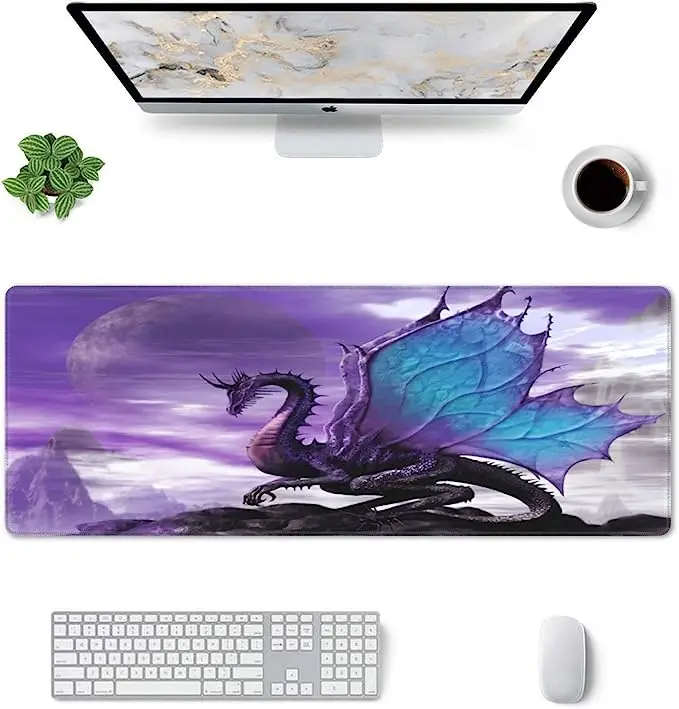 Purple Dragon Gaming Mouse Pad XL Non Slip Rubber Base Mousepad Stitched Edges Desk Pad Extended Large Mice Pad 31.5 X 11.8 Inch