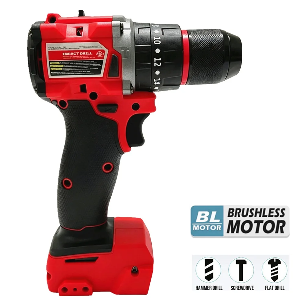 For Milwaukee 18V/20V Battery Cordless Impact Drill Brushless Electric Drill 20+3 Torque Hammer Multifunctional Power Tools