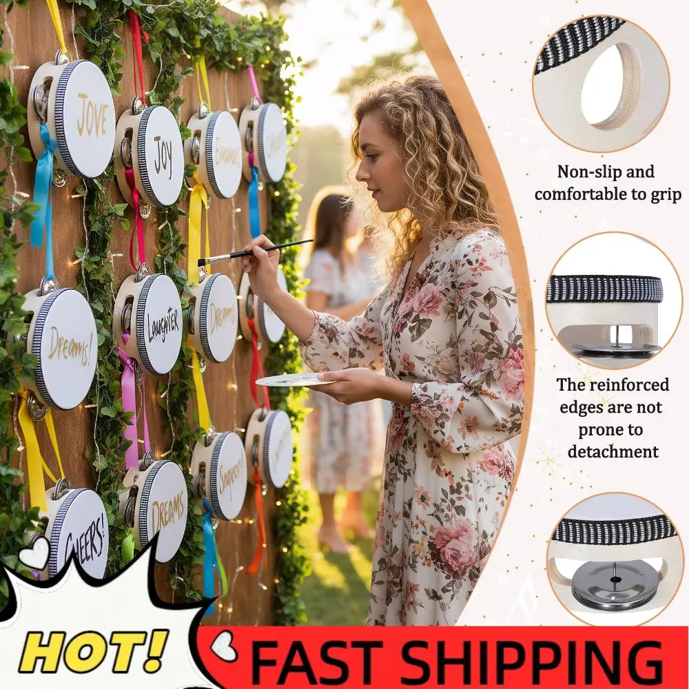 

100 шт. 4-дюймовых деревянных ручных барабанов с металлическими колокольчиками, деревянный ручной перкуссионный инструмент для церкви, свадеб, вечеринок и игр