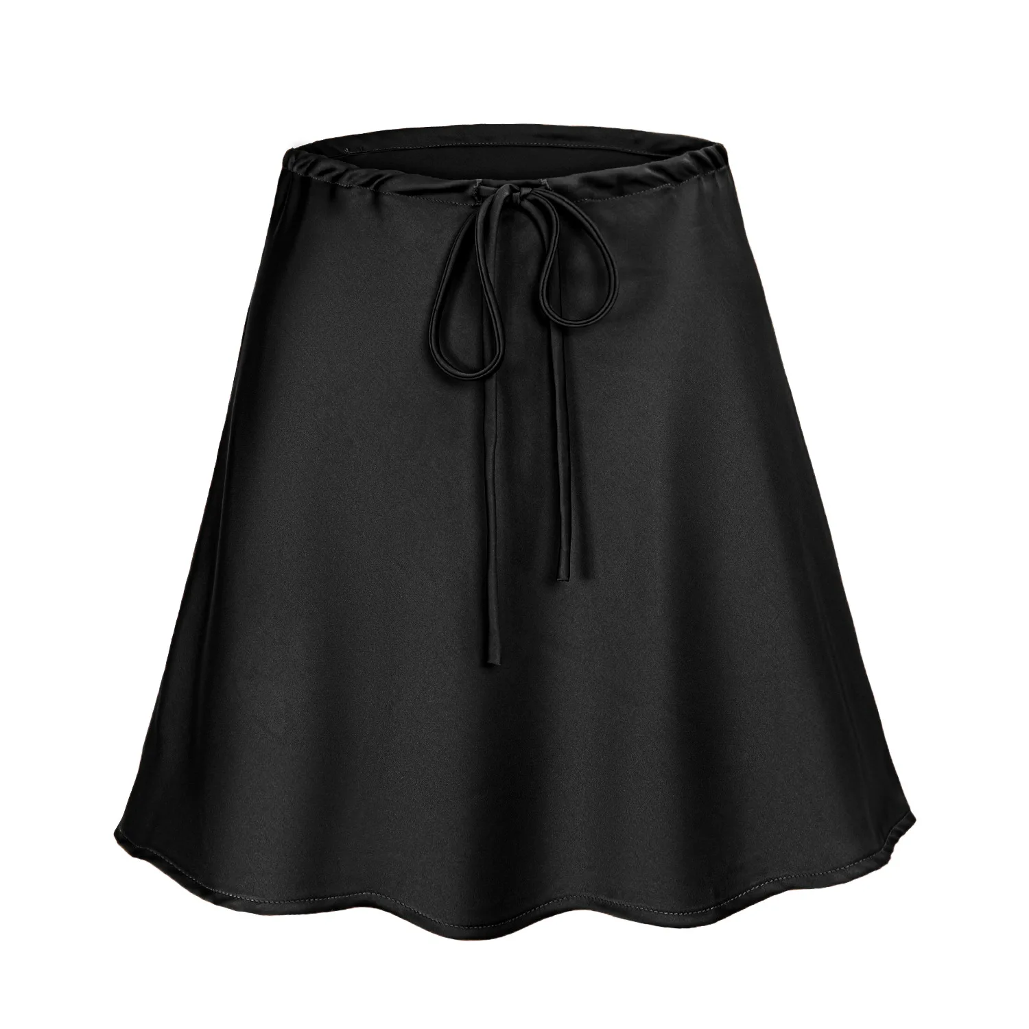 Silk Satin Drawstring Casual Mini Skirt Solid Color Women's Summer Fashion Trend European And American Style Half-length Skirt
