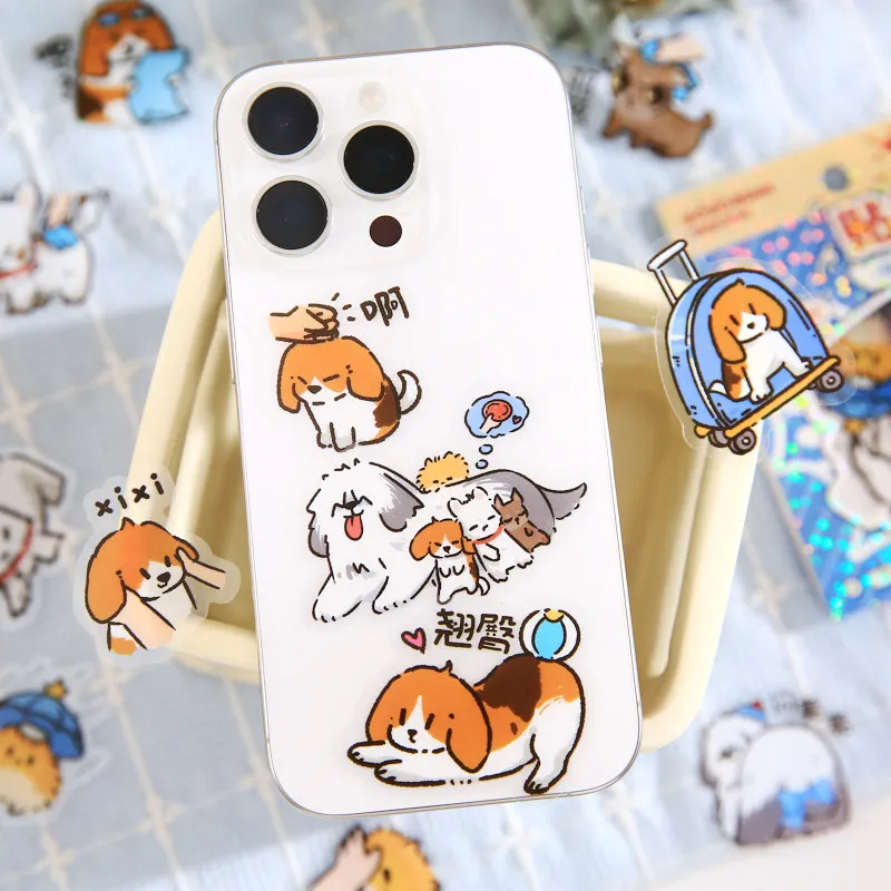 4 Styles Fun Dog PVC Stickers Dog Emotion Station Emojis Stickers Blessing Text Stickers Daily Decoration