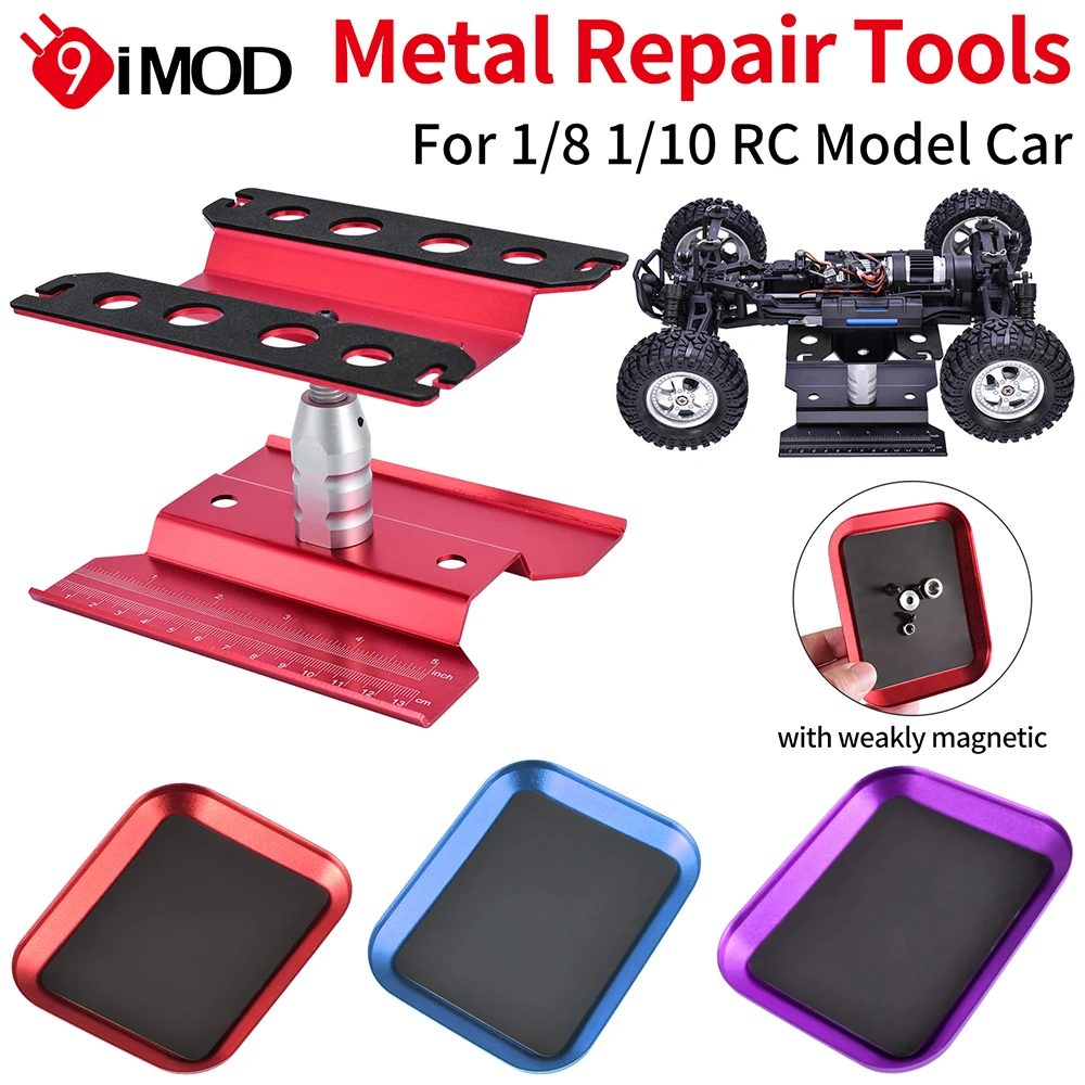 9IMOD RC Car Work Stand Metal Repair Workstation 360°Rotation Adjustable Height with Magnetic Tray For 1:8 1:10 RC Model Car