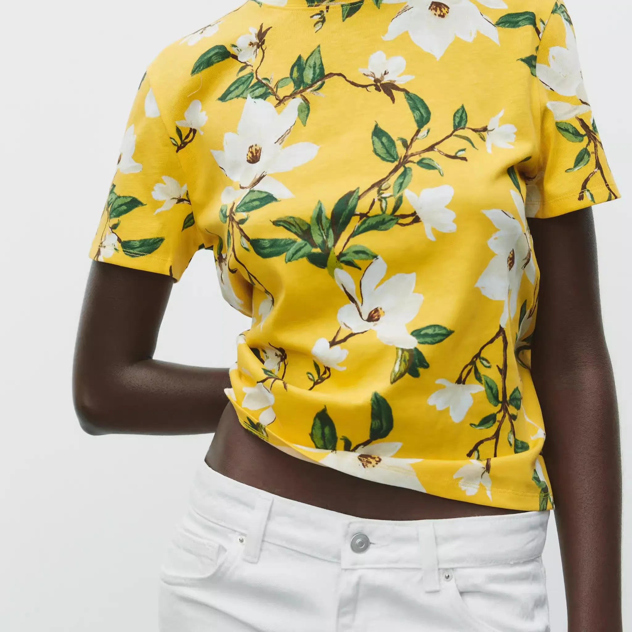 قميص نسائي جديد للصيف بقصة ضيقة وياقة مستديرة وأكمام قصيرة، مصنوع من مواد مختلطة مع طباعة زهور، مناسب للارتداء اليومي والعمل #5