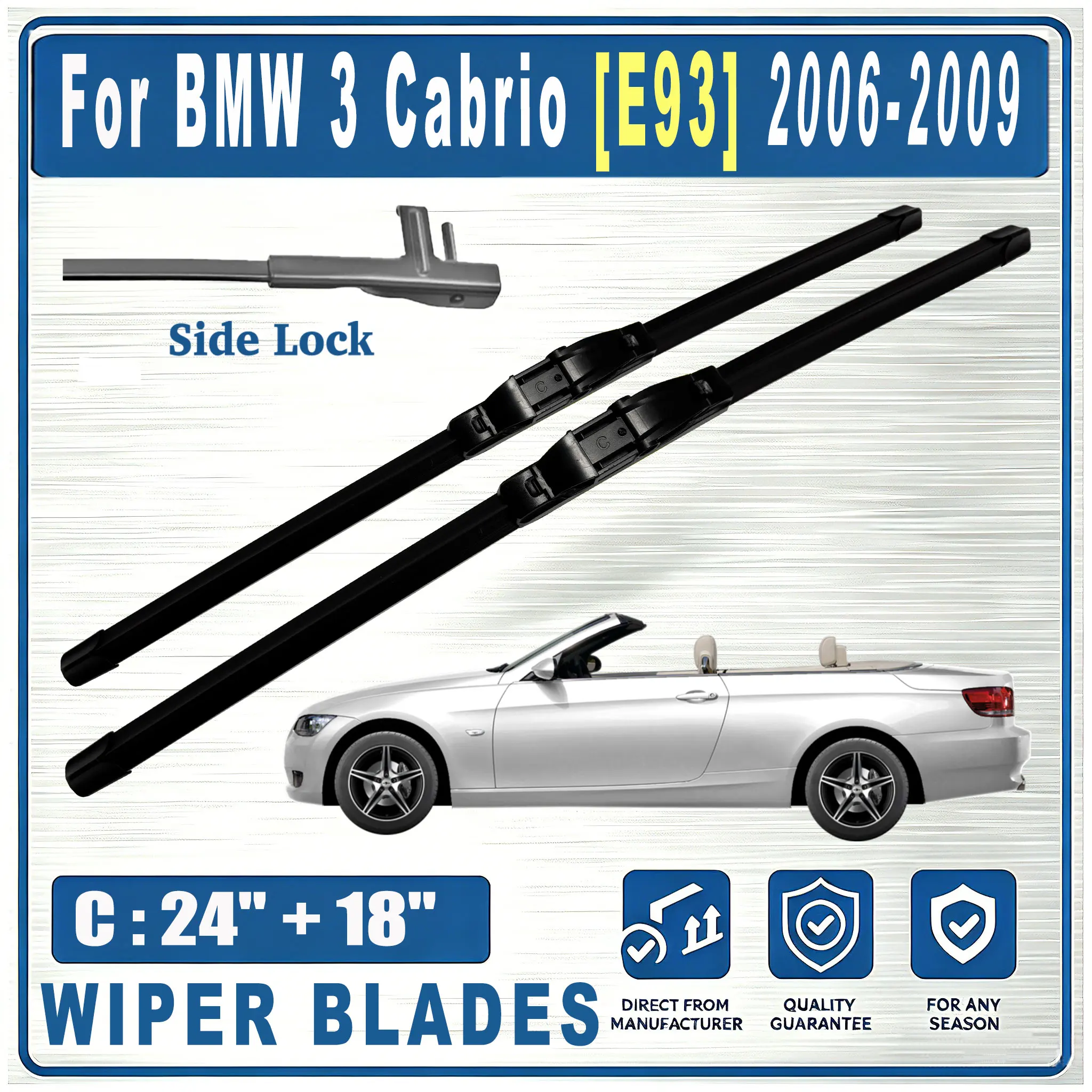 Für BMW 3 Cabrio [E93] 2006-2009 Front C 24"&18" 600mm 450mm Scheibenwischerblätter Windschutzscheibenwischerblatt OEM 2 Stück