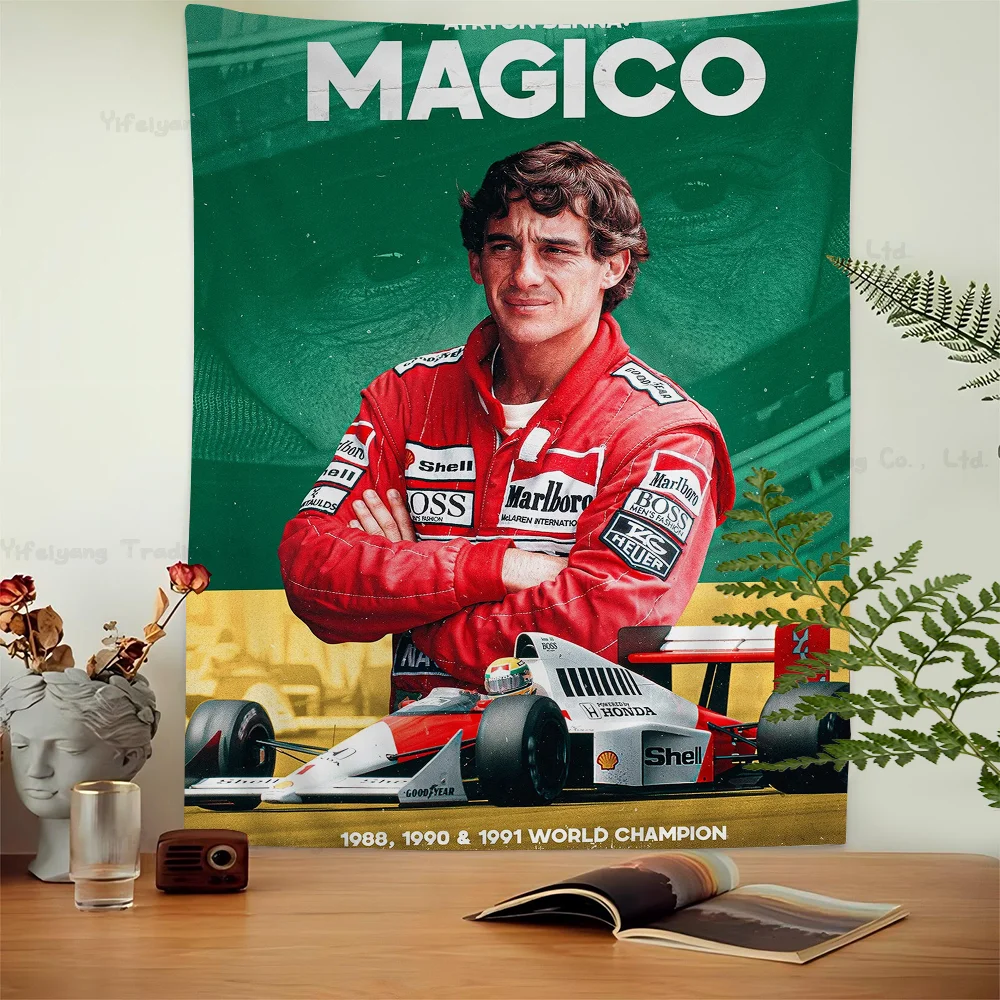 Ayrton Senna F1 Formule Legende Ster Kampioen Raceauto Gedrukt Groot Wandtapijt Hangende Tarot Hippie Tapijten Dorm Art Home Decor