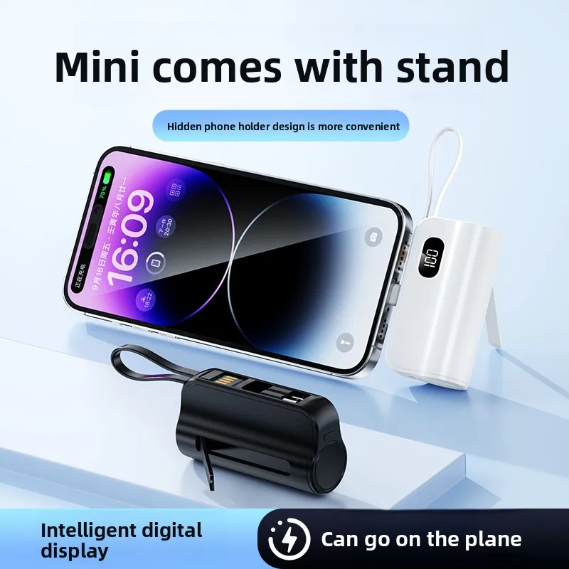 

Мини-держатель для капсул на 10000 мАч со встроенным кабелем Power Bank, новый портативный цифровой дисплей с двойной вилкой, подходит для большинства электроники