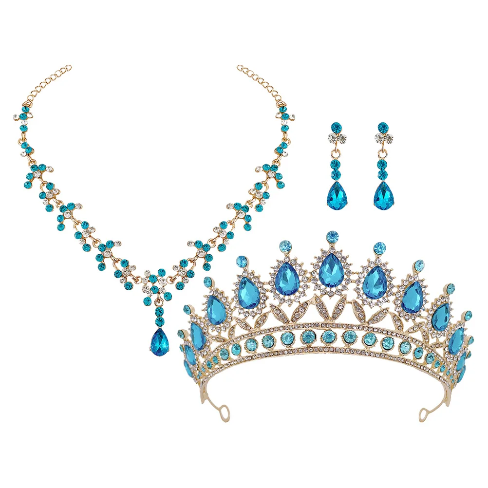 

1Set Rhinestone Bridal Jewelry Set Crown Necklace Earrings Wedding Prom Party Tiara Classic Elegant Headpiece for Women