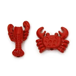 10 PCs Zinc Based Alloy Ocean Red Lobster Crab Jewelry Charms Pendants Beads For DIY Jewelry Bracelets Necklace Making Findings
