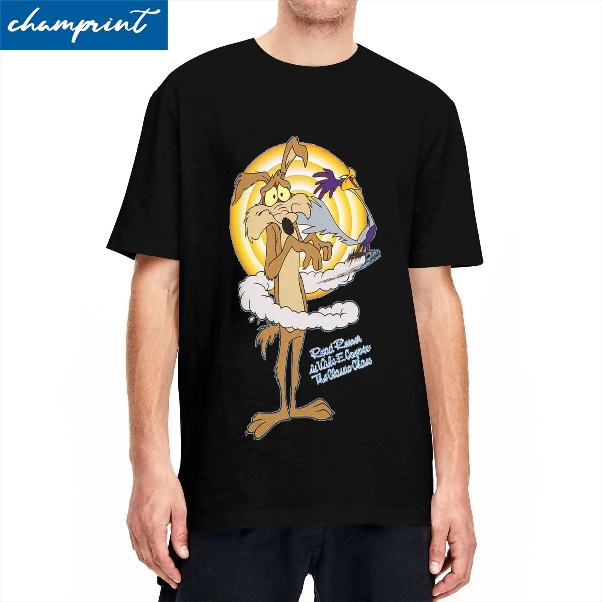 Retro New Roadrunner Wile E Coyot Series Tshirts Men Cotton Short Sleeve Round Neck Summer Top Tee