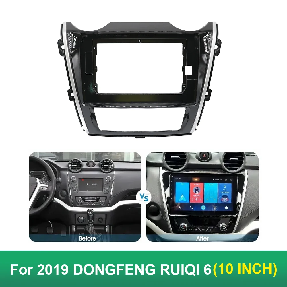 For 2019 DONGFENG RUIQI 6 (10.1INCH, UV BLACK) Car Radio Fascias Android GPS MP5 Stereo Player 2 Din Head Unit Panel Dash Frame