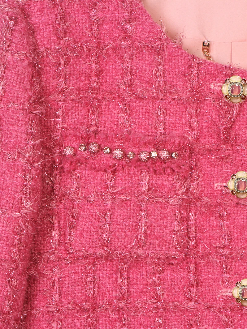 Handmade Beaded Tassel Pink Woolen Jacket High-End Heavy-Duty Small Fragrance Style Age-Reducing Temperament Design