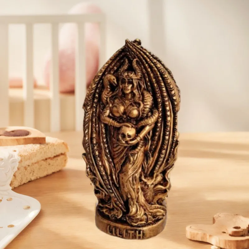 Estatua de resina de Lilith, escultura gótica de Lilith para decoración de altar y mesa, estatua de mitología nórdica y griega, escultura dorada para jardín.