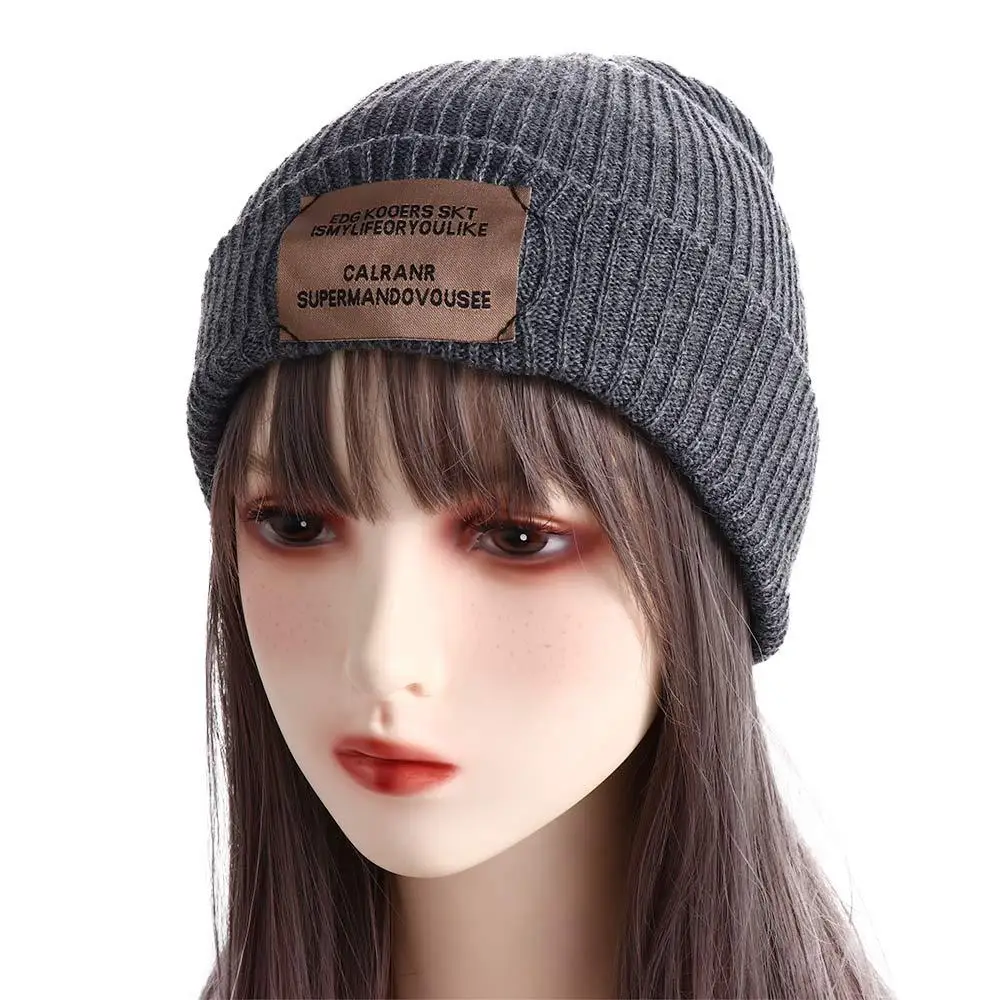 Temperament Warm Retro Letter Autumn Winter Stripe Solid Color Woolen Hat Men Beanies Korean Style Caps Knitted Hat