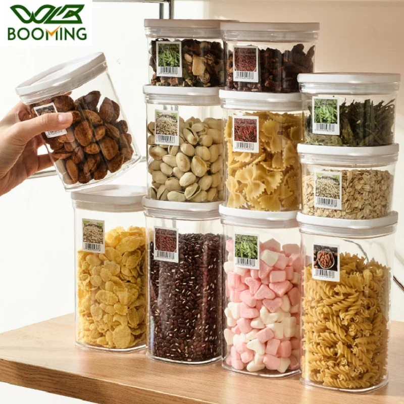 WBBOOMING Stackable Plastic Sealed Cans Kitchen Storage Box 3 Capacity White Food Container Keep Fresh Boxes For Home Use