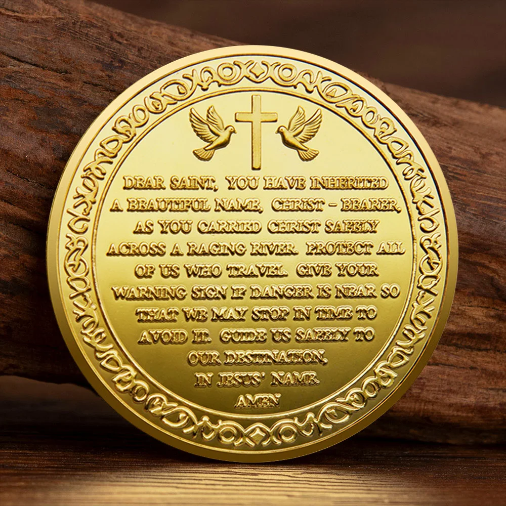 St. Christopher Commemorative Coin Gold Plated Saint Christopher Protect Us Souvenir Coin