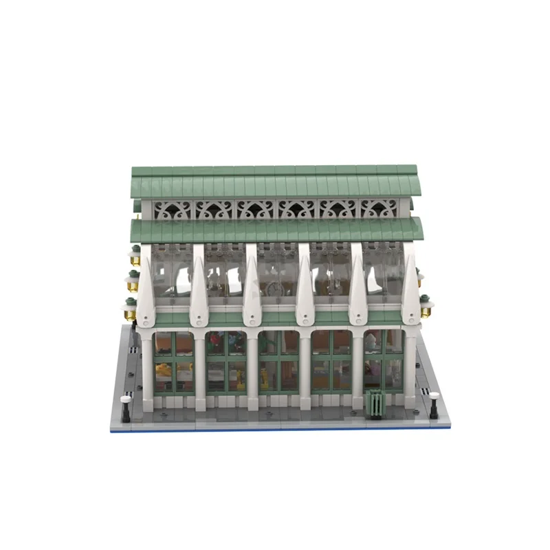 Moc nova york mercado hall modelo arquitetônico blocos de construção mercado construção quadra de alimentos tijolos montados brinquedo presente adulto