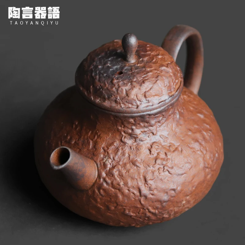 Antique Ceramic Three-legged Gourd-shaped Teapot with Kung Fu Tea Ceremony Handle, for Brewing Tea Bags.