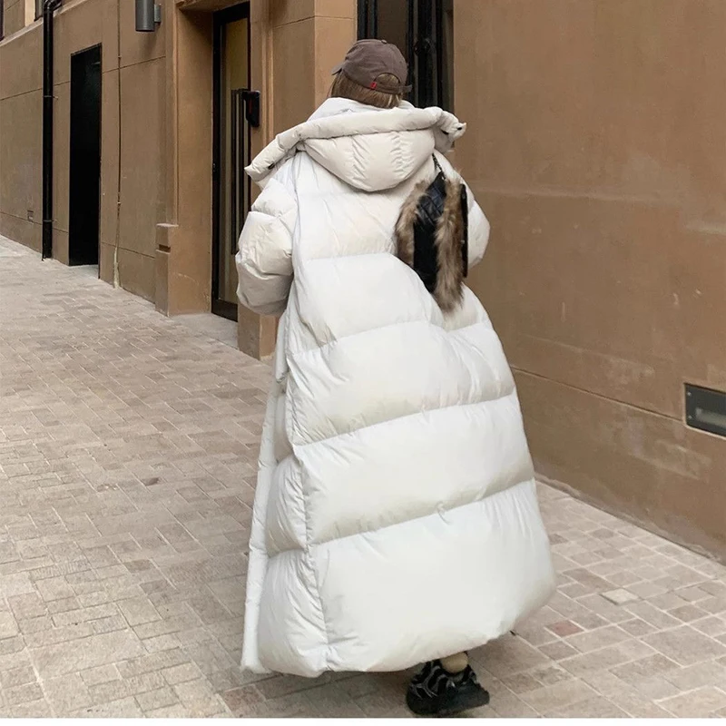 INS Women Long Quilted Coat Hooded Maxi Length Long Sleeve Puffer Jacket Padded Coat Winter Outerwear Warm Padded Thicken Coat
