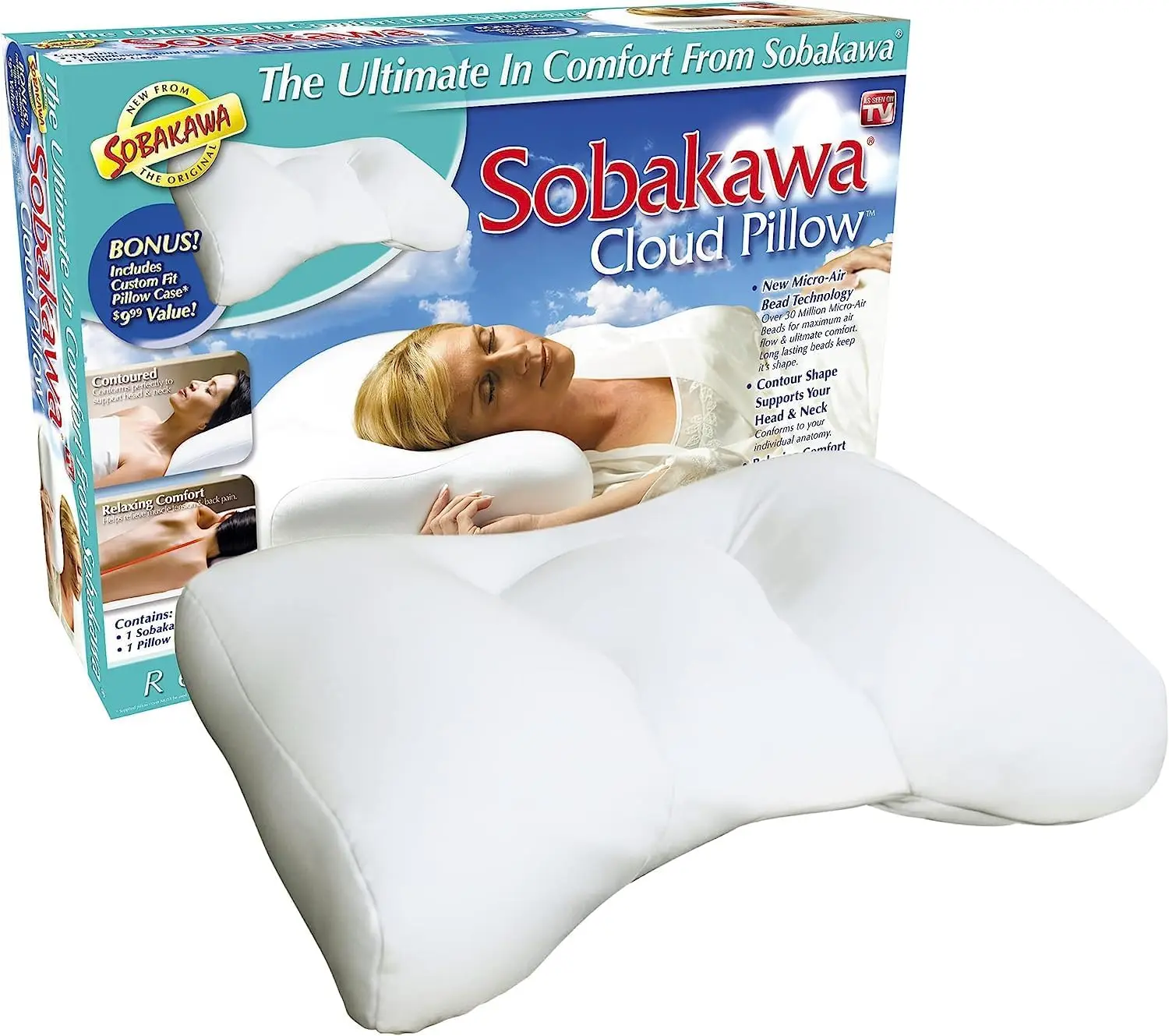 

Contoured Microbead Pillow for Neck Support and Sound Sleep, White