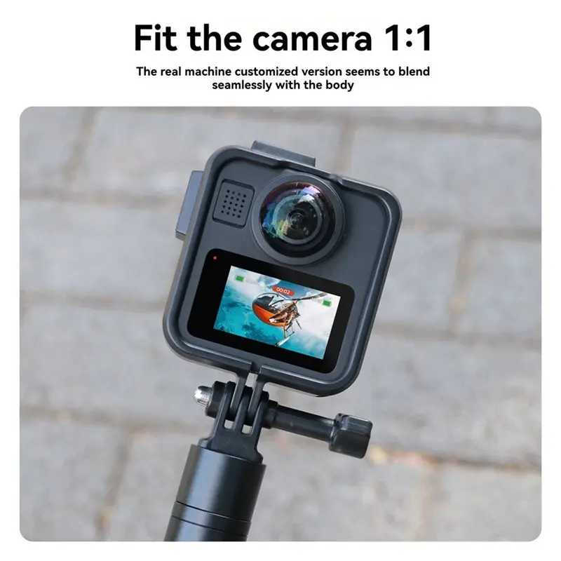 AED7-For Gopro Max2 Protective Frame Cage With Dual Cold Shoe Extension Protective Cage Case For Gopro Max2 Action Camera