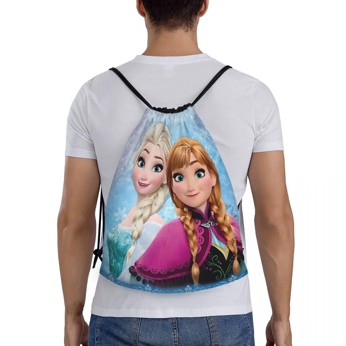 Personalizzato Frozen Princess Elsa Anna zaino con coulisse borsa da palestra sportiva per donna uomo film animato Shopping Sackpack