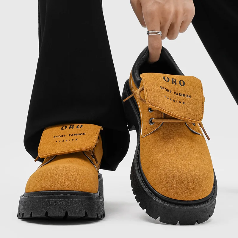 Men's 2025 Derby Boots Low Top Workwear Shoes Chunky Sole Suede Leather Breathable Comfortable Non-Slip Vintage Style Shoes